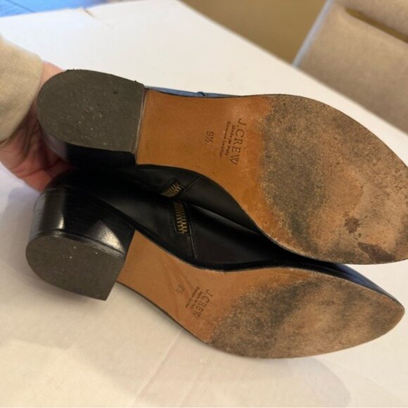 J Crew Womens Size 9.5 Bootie Heeled Italian Leather Black Side Zip With Buckle - Picture 10 of 11